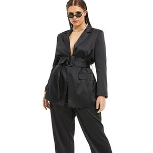 Danielle Bernstein Black Satin Button Long Blazer Size 3X